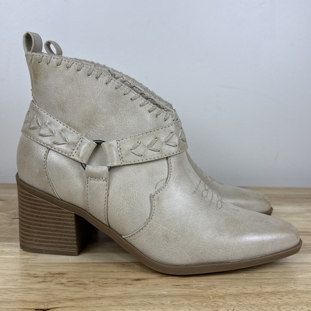 NEW Frye and Co. Womens Palma Stacked Heel Booties, Stone, Size 8